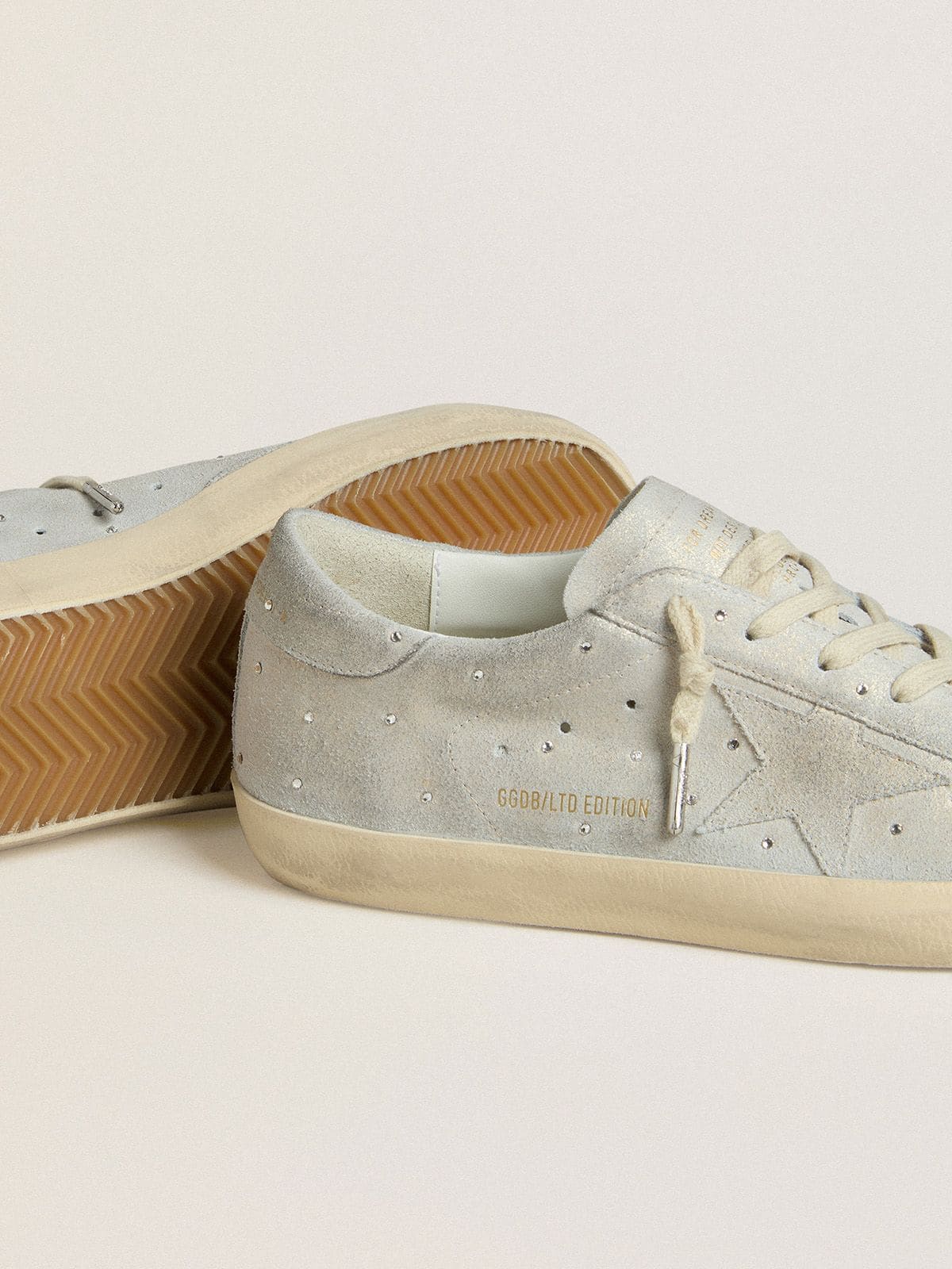 Golden Goose Women's Super-Star LTD in platinum suede and Swarovski crystals with platinum suede star