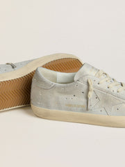 Golden Goose Women's Super-Star LTD in platinum suede and Swarovski crystals with platinum suede star