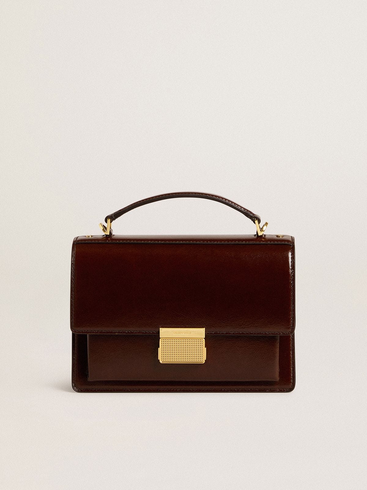 Golden Goose Venezia Bag in dark brown laminated leather with gold details
