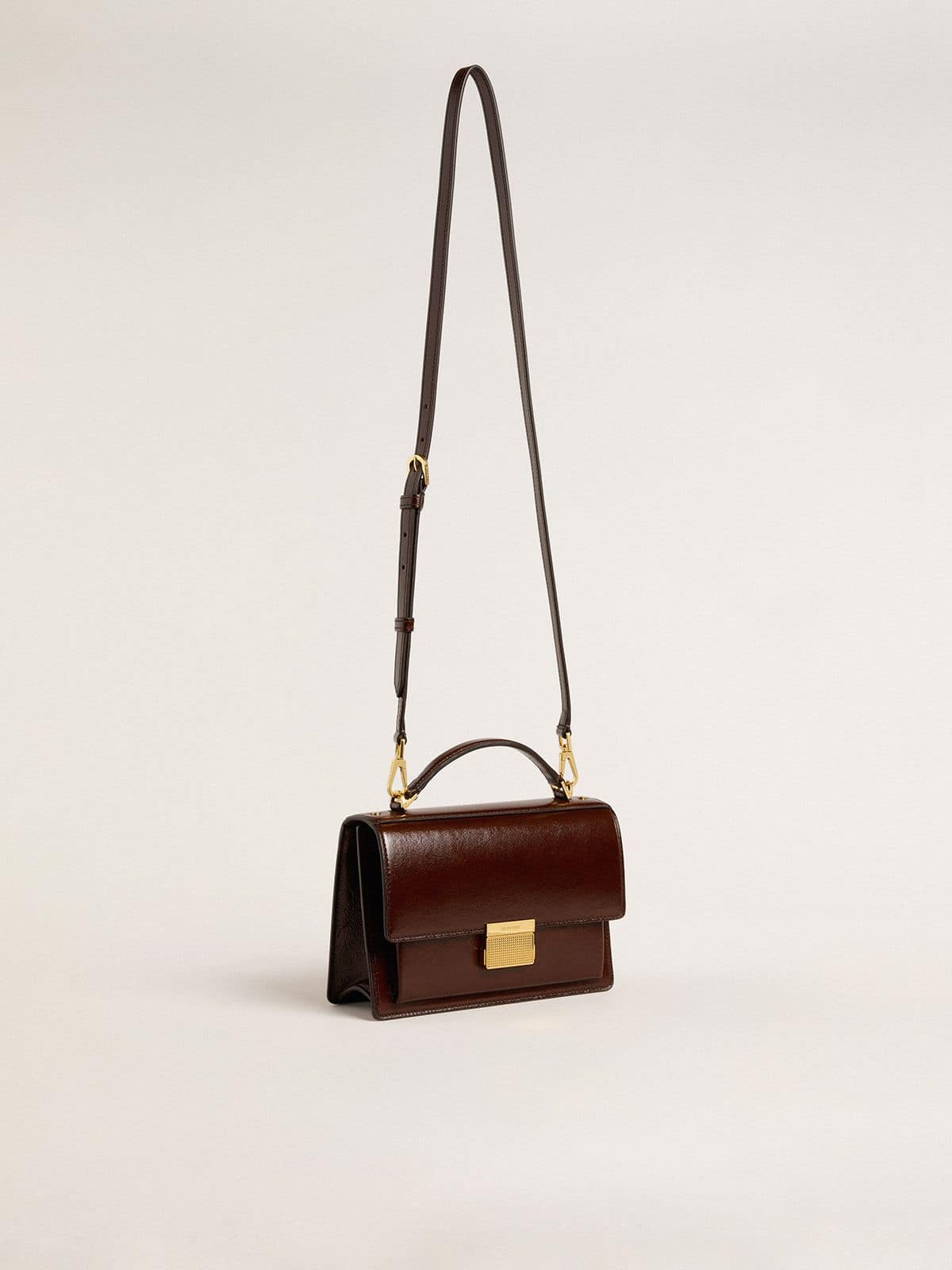 Golden Goose Venezia Bag in dark brown laminated leather with gold details