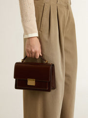 Golden Goose Venezia Bag in dark brown laminated leather with gold details