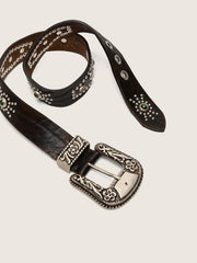 Golden Goose Lace belt in tan-colored washed leather with studs and inlays