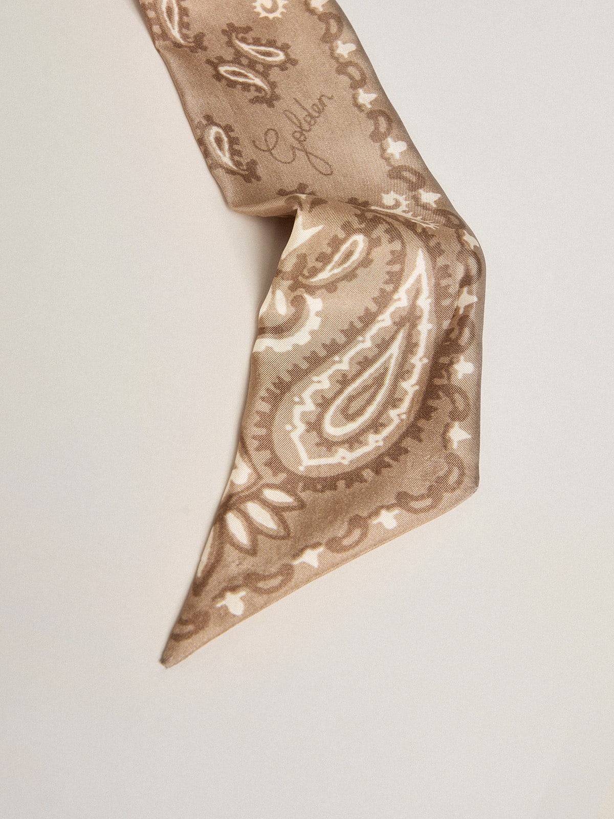 Golden Goose Ribbon in dove-gray silk twill with paisley pattern