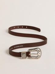 Golden Goose Women's dark brown leather belt with decorated silver buckle