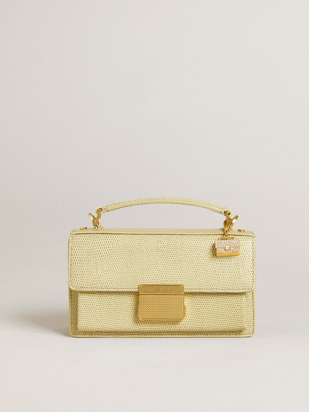 Golden Goose Purse-shaped charm in gold-colored brass with crystals