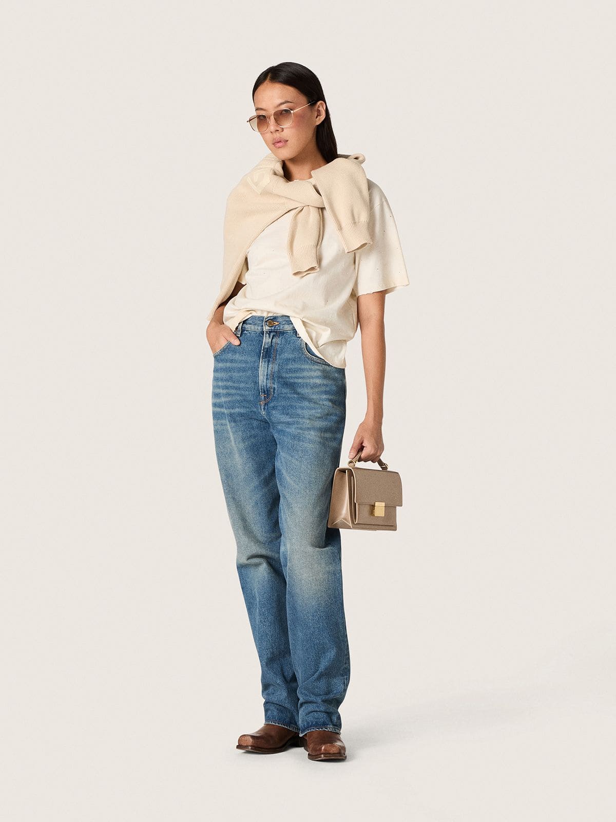 Golden Goose Star unisex T-shirt in white cotton with all-over gradient crystals and print on the back