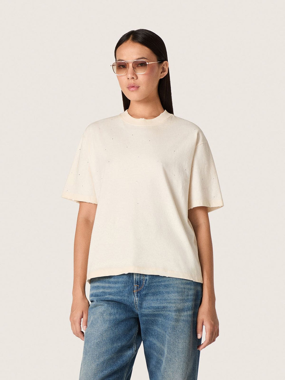 Golden Goose Star unisex T-shirt in white cotton with all-over gradient crystals and print on the back