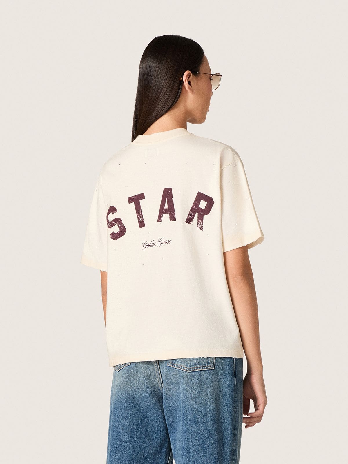 Golden Goose Star unisex T-shirt in white cotton with all-over gradient crystals and print on the back