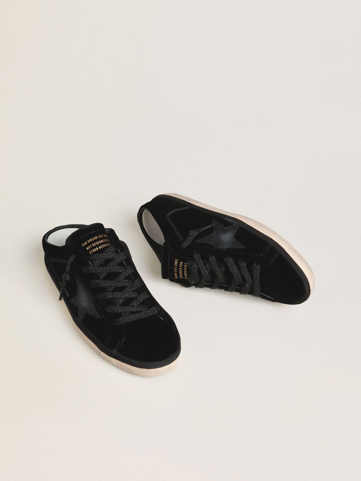 Golden Goose Women's Super-Star Sabots in black velvet with a black leather star with micro-glitter