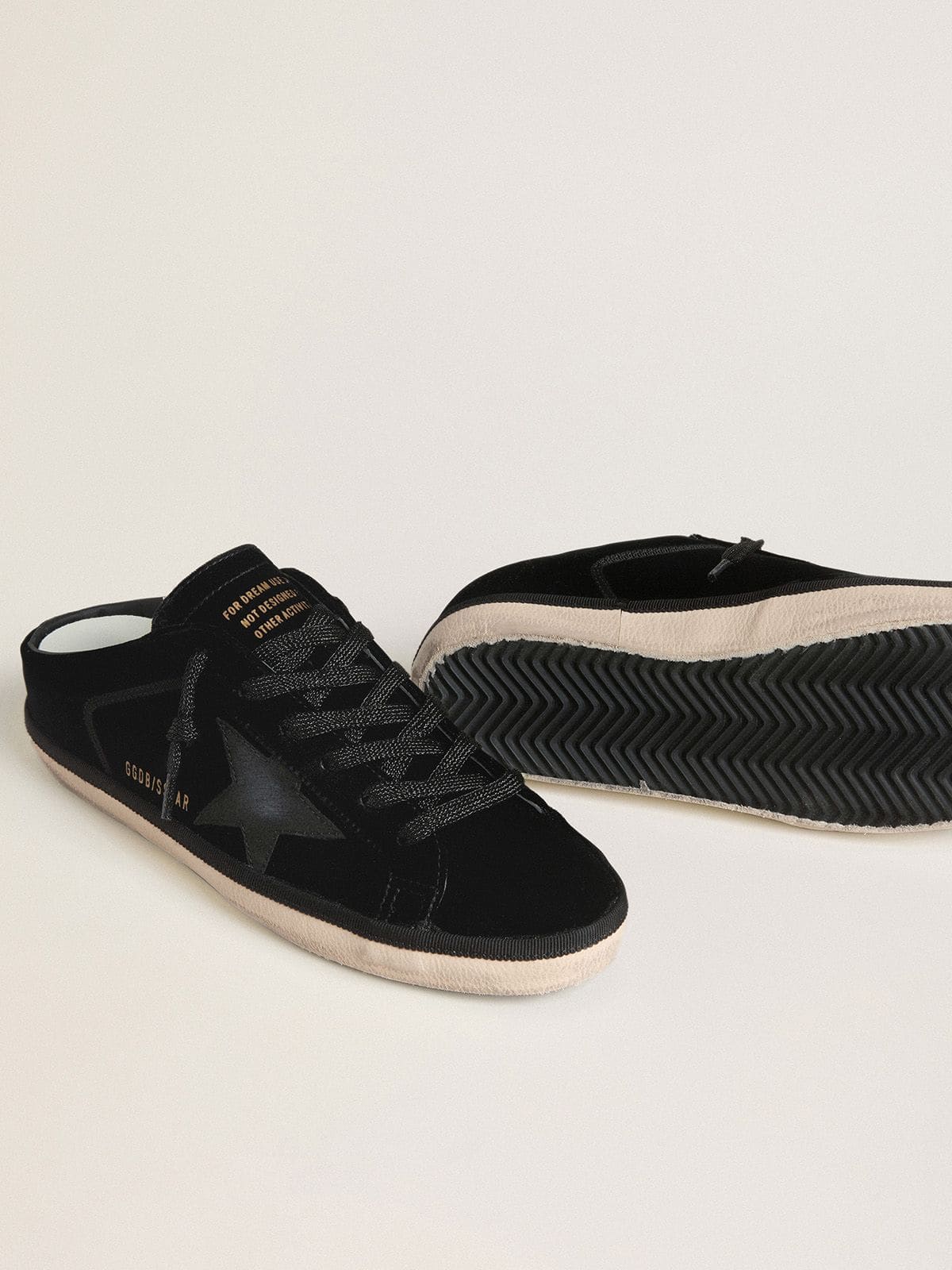 Golden Goose Women's Super-Star Sabots in black velvet with a black leather star with micro-glitter