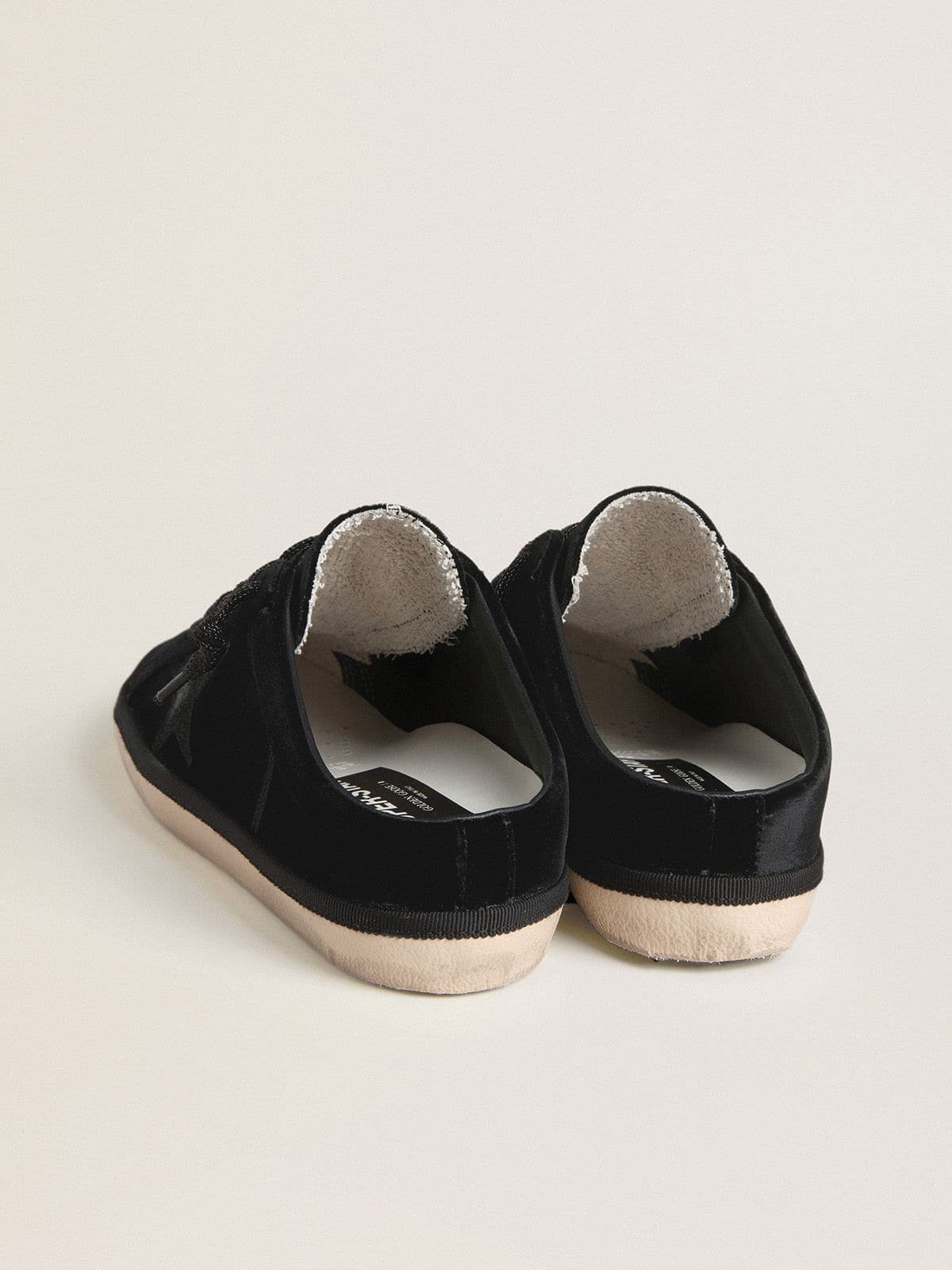 Golden Goose Women's Super-Star Sabots in black velvet with a black leather star with micro-glitter