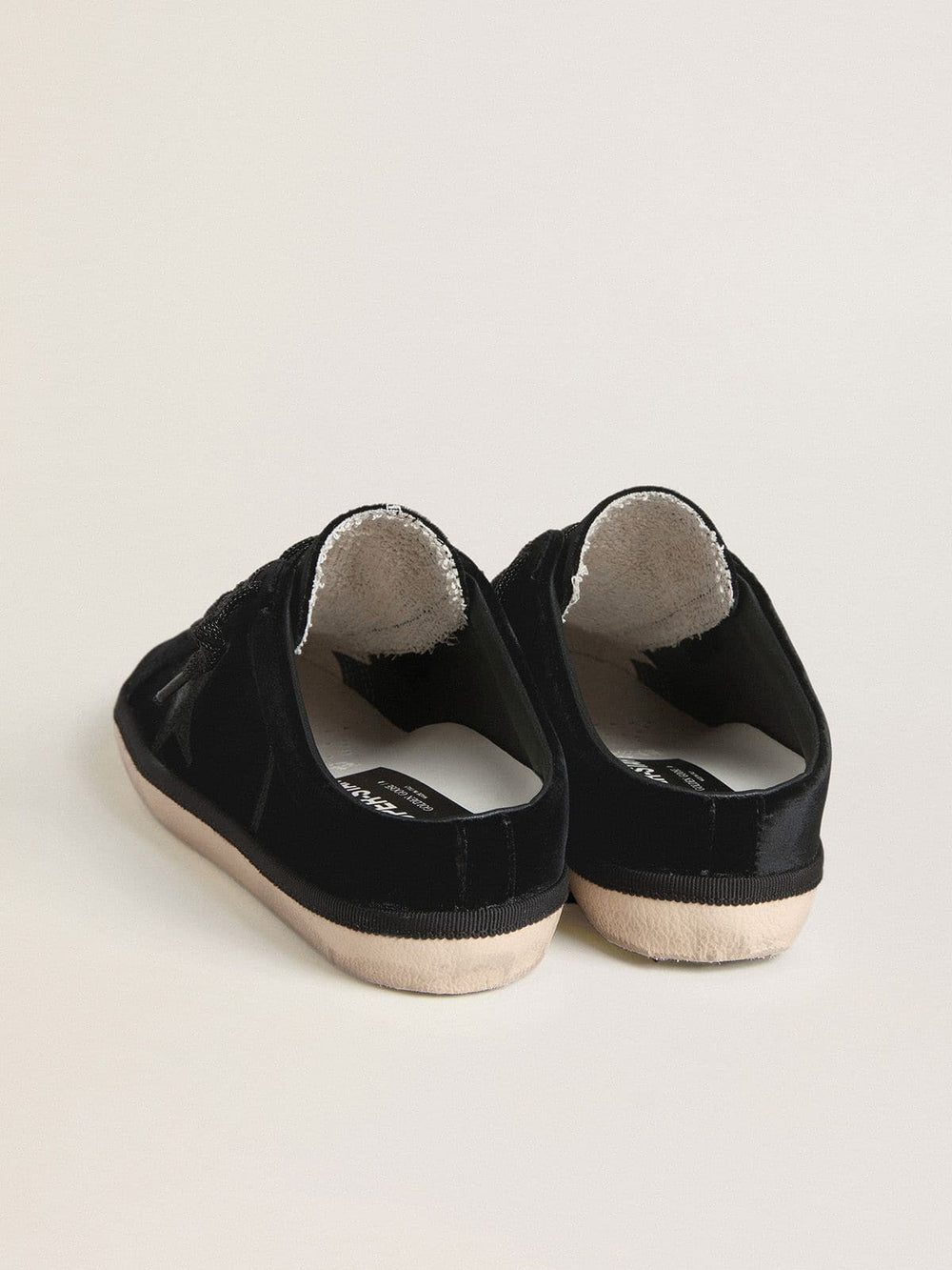 Golden Goose Women's Super-Star Sabots in black velvet with a black leather star with micro-glitter