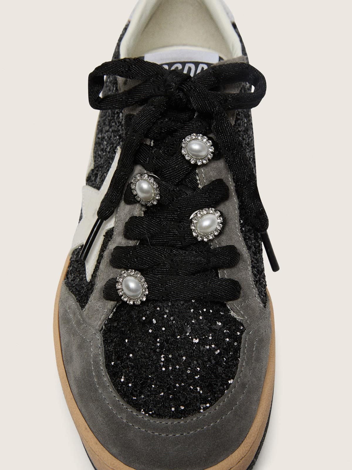 Golden Goose Women's gray and black Ball Star LTD in glitter with Skins