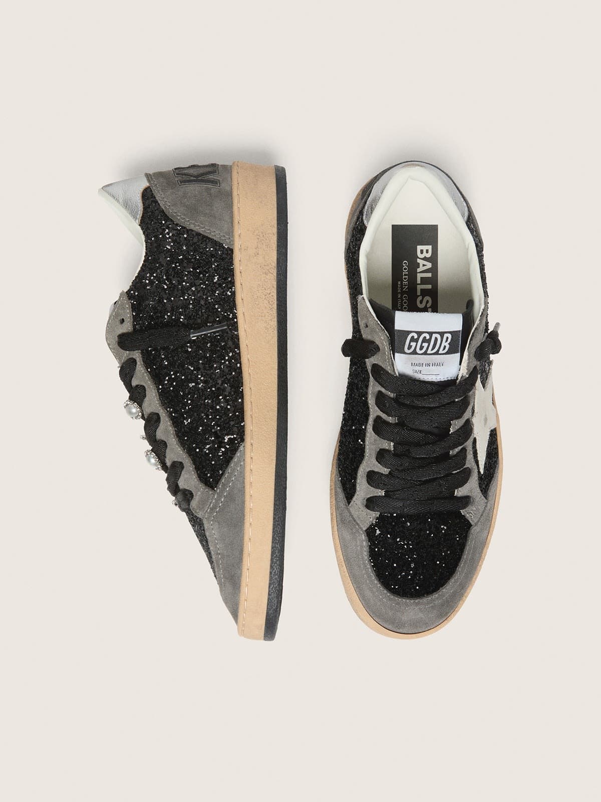 Golden Goose Women's gray and black Ball Star LTD in glitter with Skins