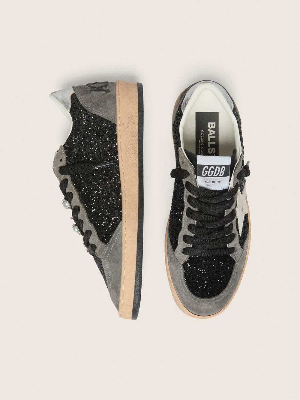 Golden Goose Women's gray and black Ball Star LTD in glitter with Skins