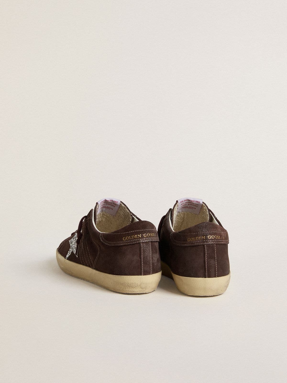 Golden Goose Women's Super-Star in brown suede with silver glitter star
