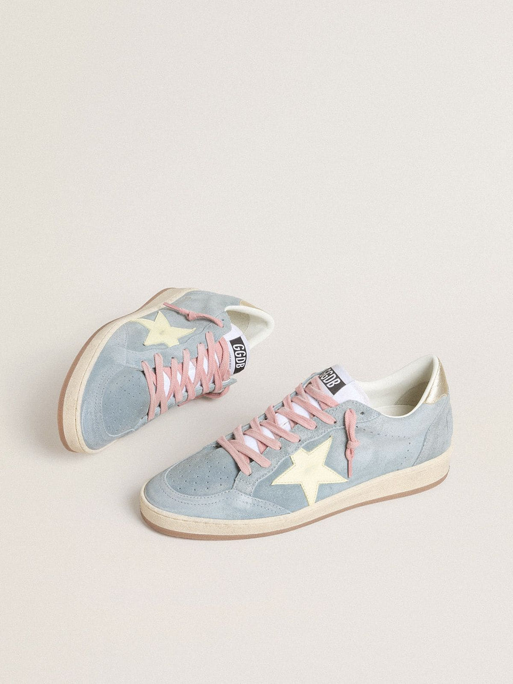 Golden Goose Women's Ball Star in powder-blue suede with cream-colored leather star