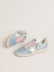Golden Goose Women's Ball Star in powder-blue suede with cream-colored leather star