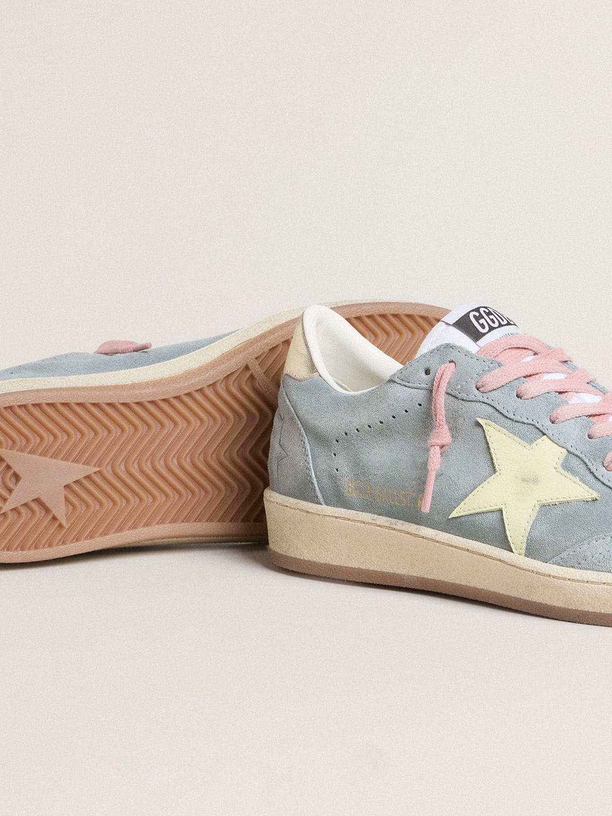 Golden Goose Women's Ball Star in powder-blue suede with cream-colored leather star