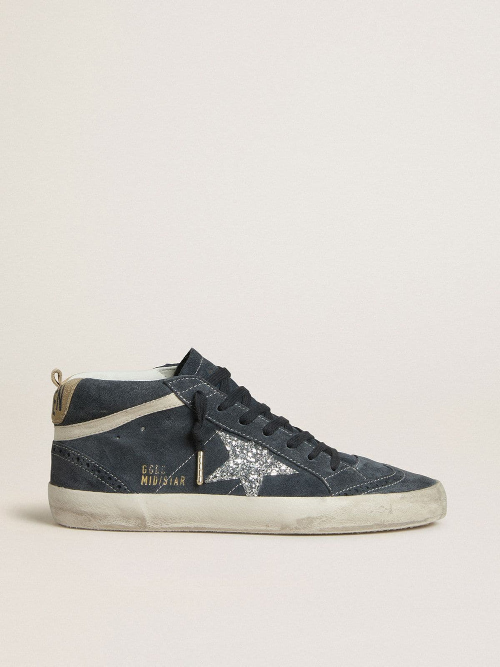 Golden Goose Women's Mid Star in petrol-blue suede with silver glitter star and cotton flash