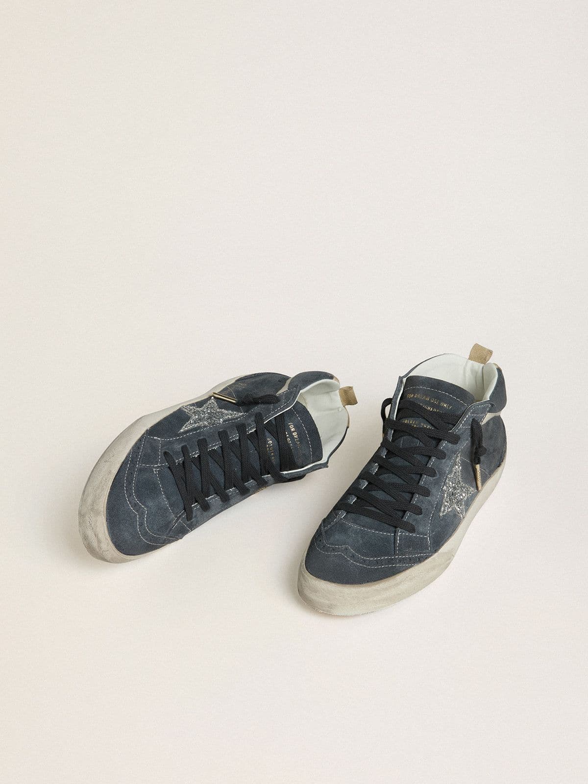 Golden Goose Women's Mid Star in petrol-blue suede with silver glitter star and cotton flash