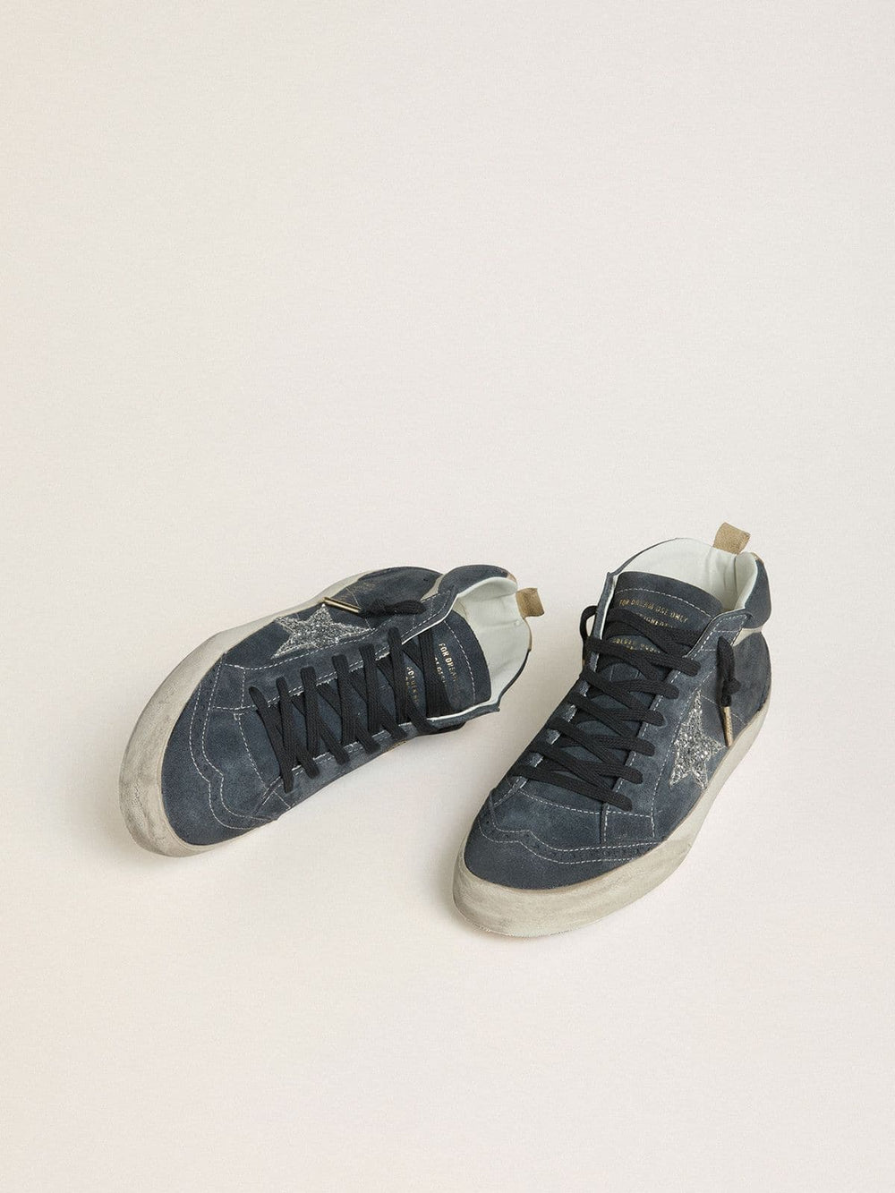 Golden Goose Women's Mid Star in petrol-blue suede with silver glitter star and cotton flash