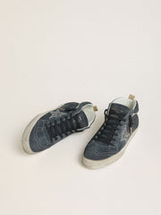 Golden Goose Women's Mid Star in petrol-blue suede with silver glitter star and cotton flash