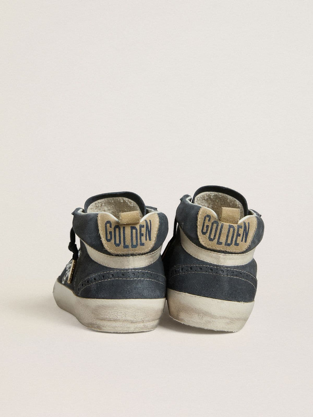 Golden Goose Women's Mid Star in petrol-blue suede with silver glitter star and cotton flash