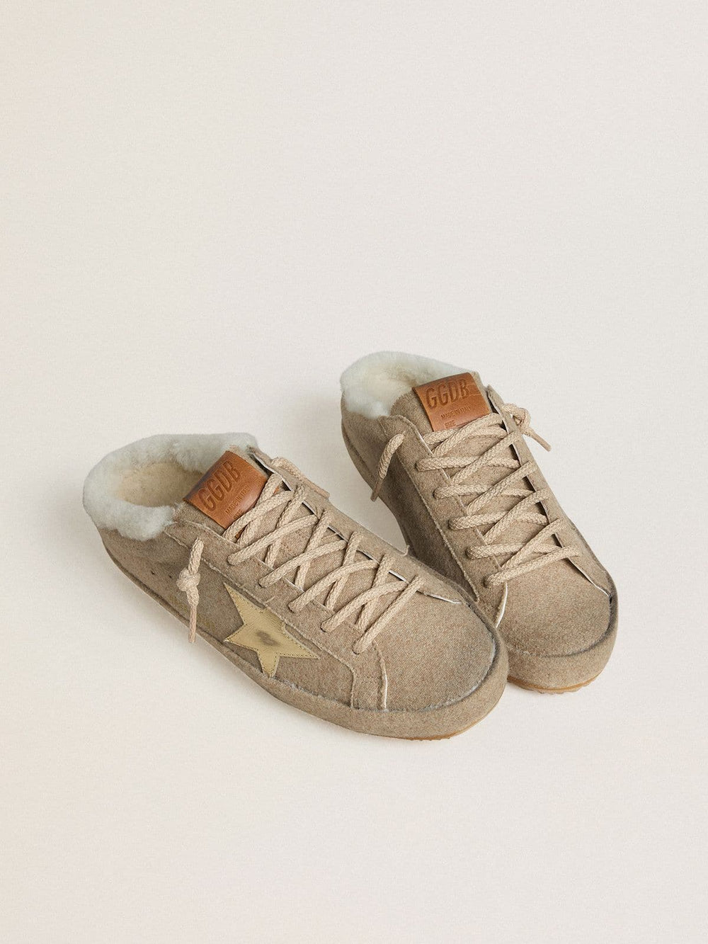 Golden Goose Women's Super-Star Sabots in wool with shearling lining and gold metallic star