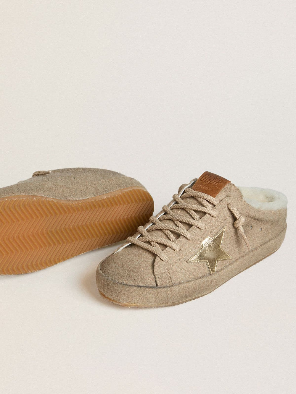 Golden Goose Women's Super-Star Sabots in wool with shearling lining and gold metallic star
