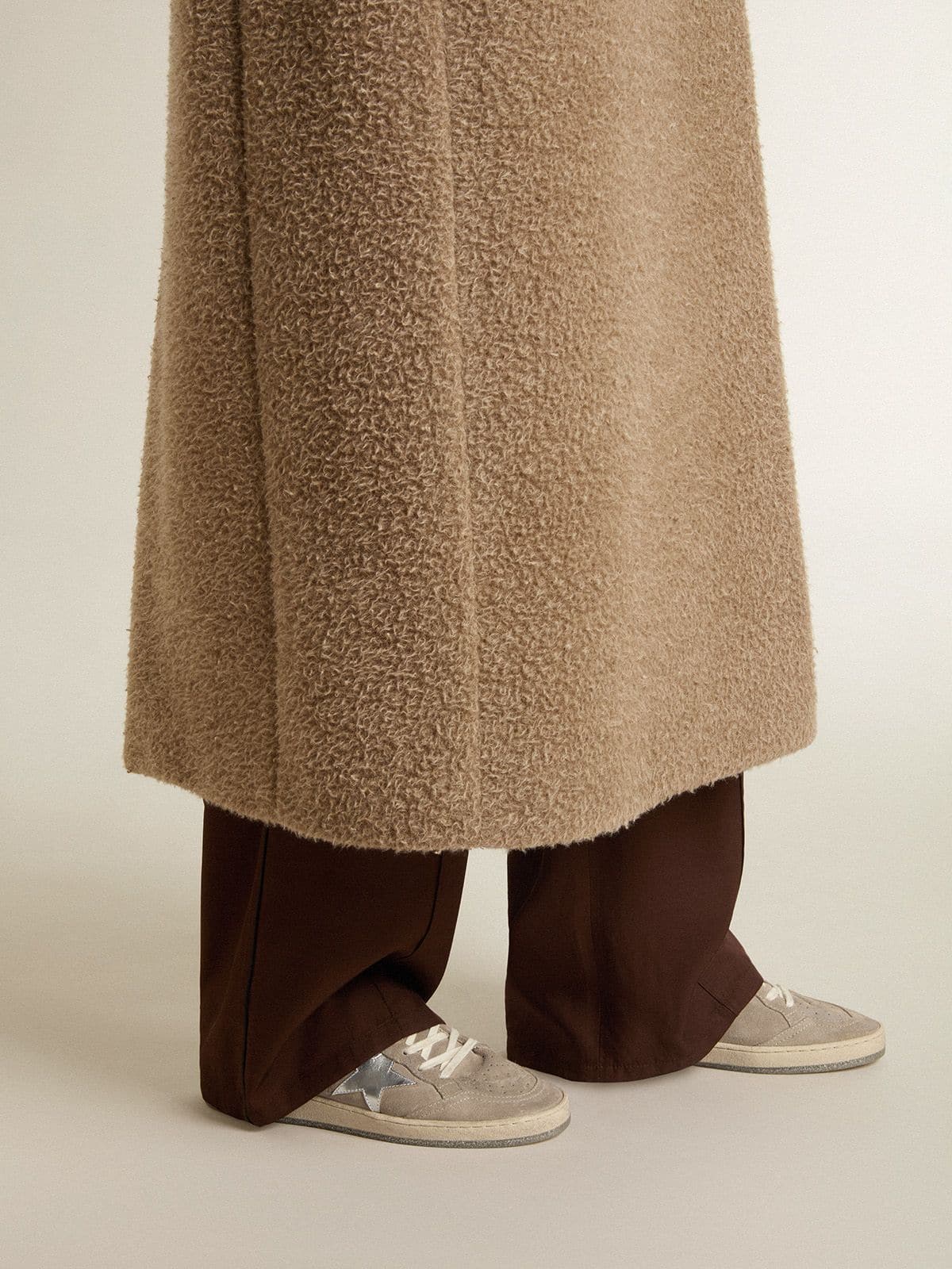 Golden Goose Women's Ball Star LTD in beige suede with silver metallic leather star and white leather heel tab