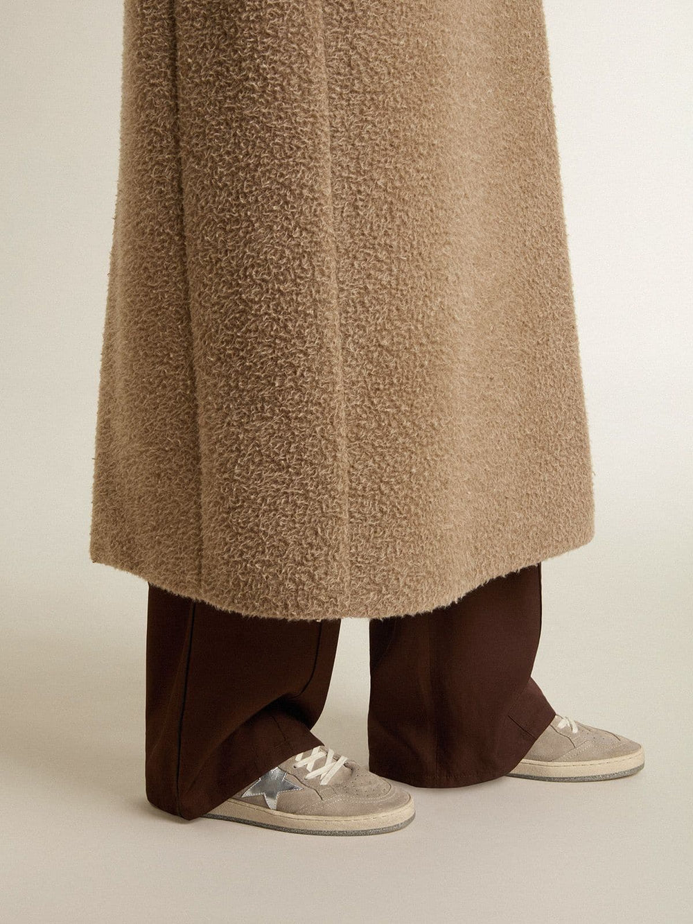 Golden Goose Women's Ball Star LTD in beige suede with silver metallic leather star and white leather heel tab