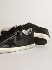 Golden Goose Women's Super-Star in black nappa with black star and glitter heel tab