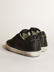 Golden Goose Women's Super-Star in black nappa with black star and glitter heel tab