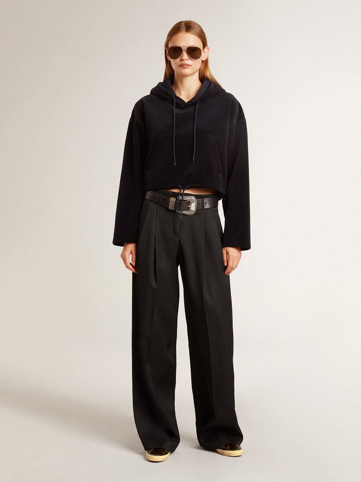 Golden Goose Women's Super-Star in black glitter with black suede star and leather inserts