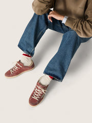 Golden Goose Women's Super-Star LTD in red suede with silver glitter star and laminated leather heel tab