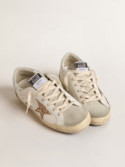 Golden Goose Women's Super-Star with gold glitter star and ice-gray suede inserts