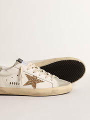 Golden Goose Women's Super-Star with gold glitter star and ice-gray suede inserts