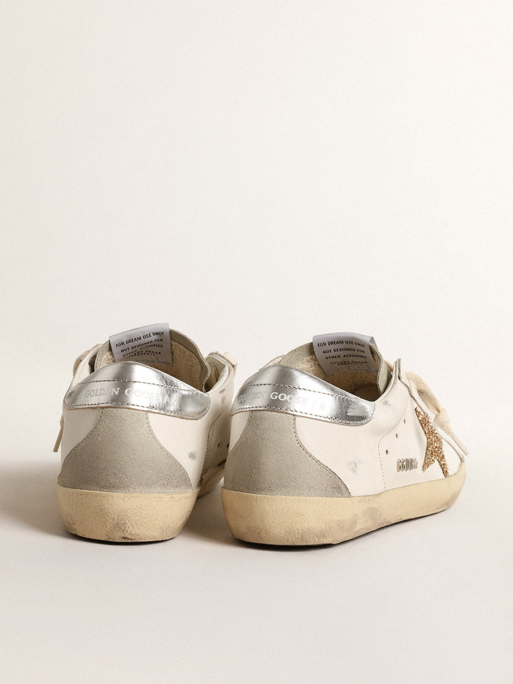 Golden Goose Women's Super-Star with gold glitter star and ice-gray suede inserts