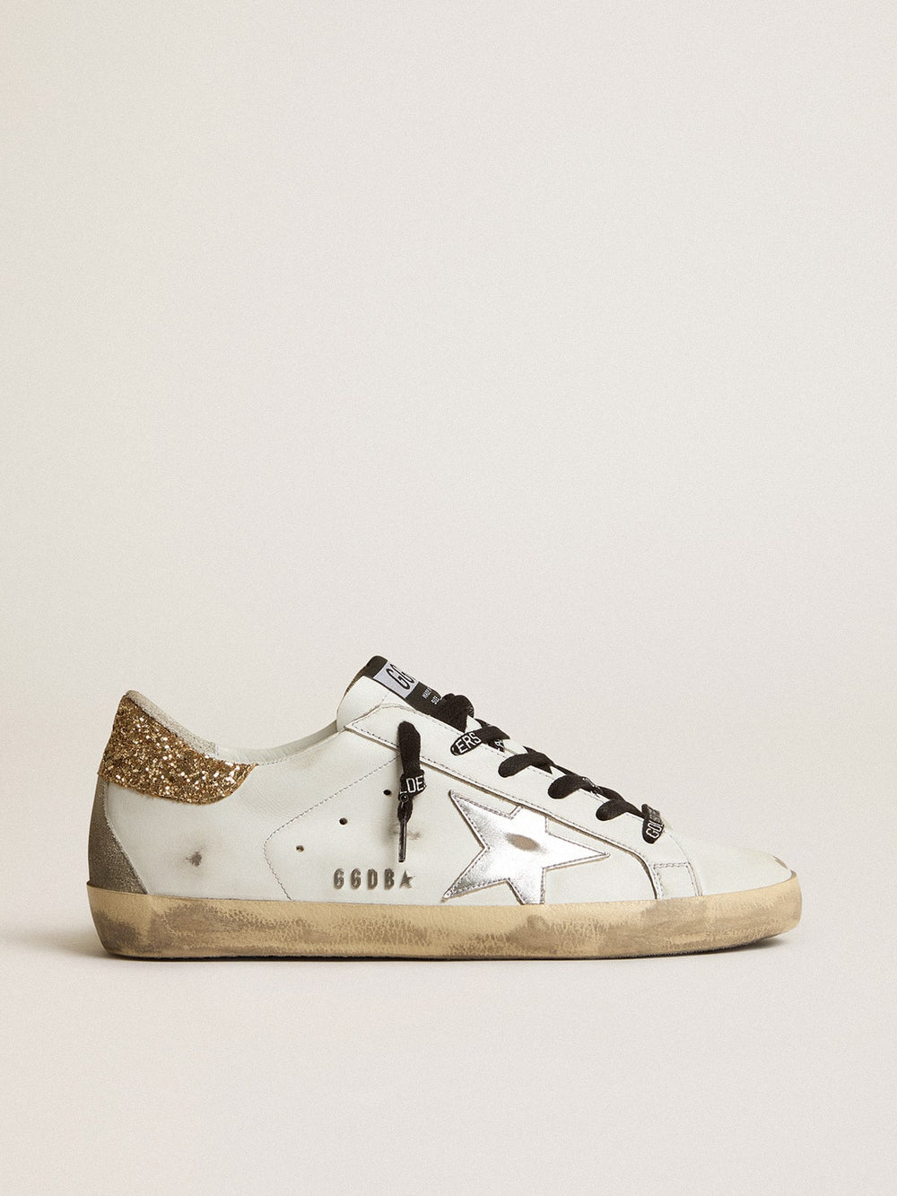 Golden Goose Women's white leather Super-Star with glittery heel tab