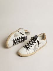 Golden Goose Women's white leather Super-Star with glittery heel tab