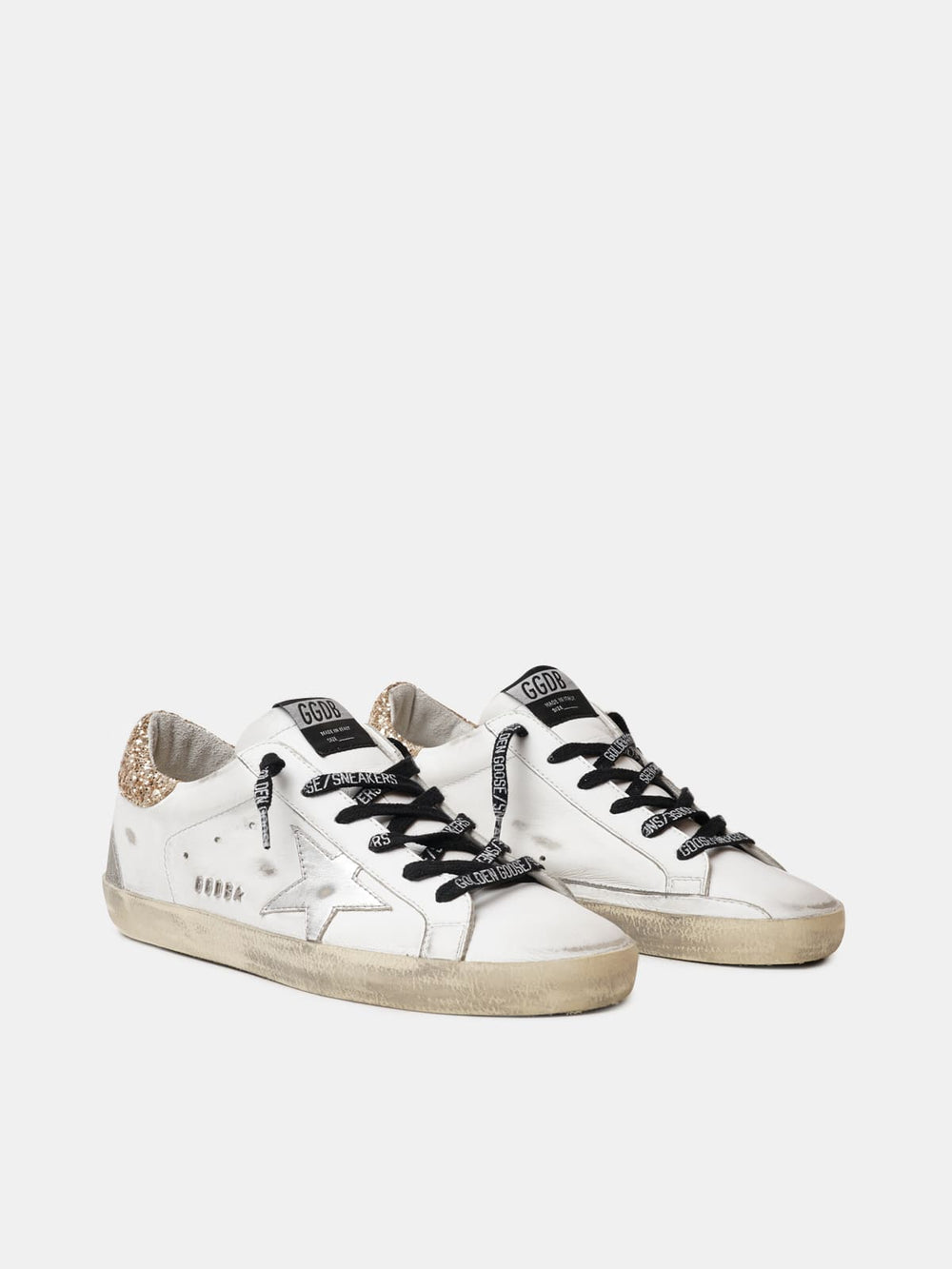 Golden Goose Women's white leather Super-Star with glittery heel tab