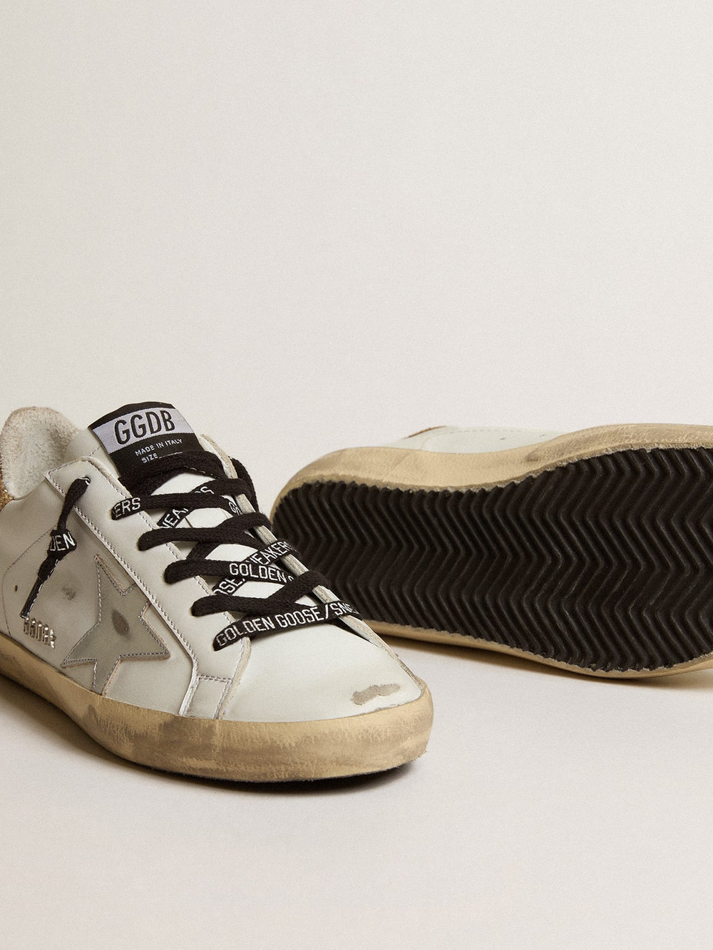 Golden Goose Women's white leather Super-Star with glittery heel tab