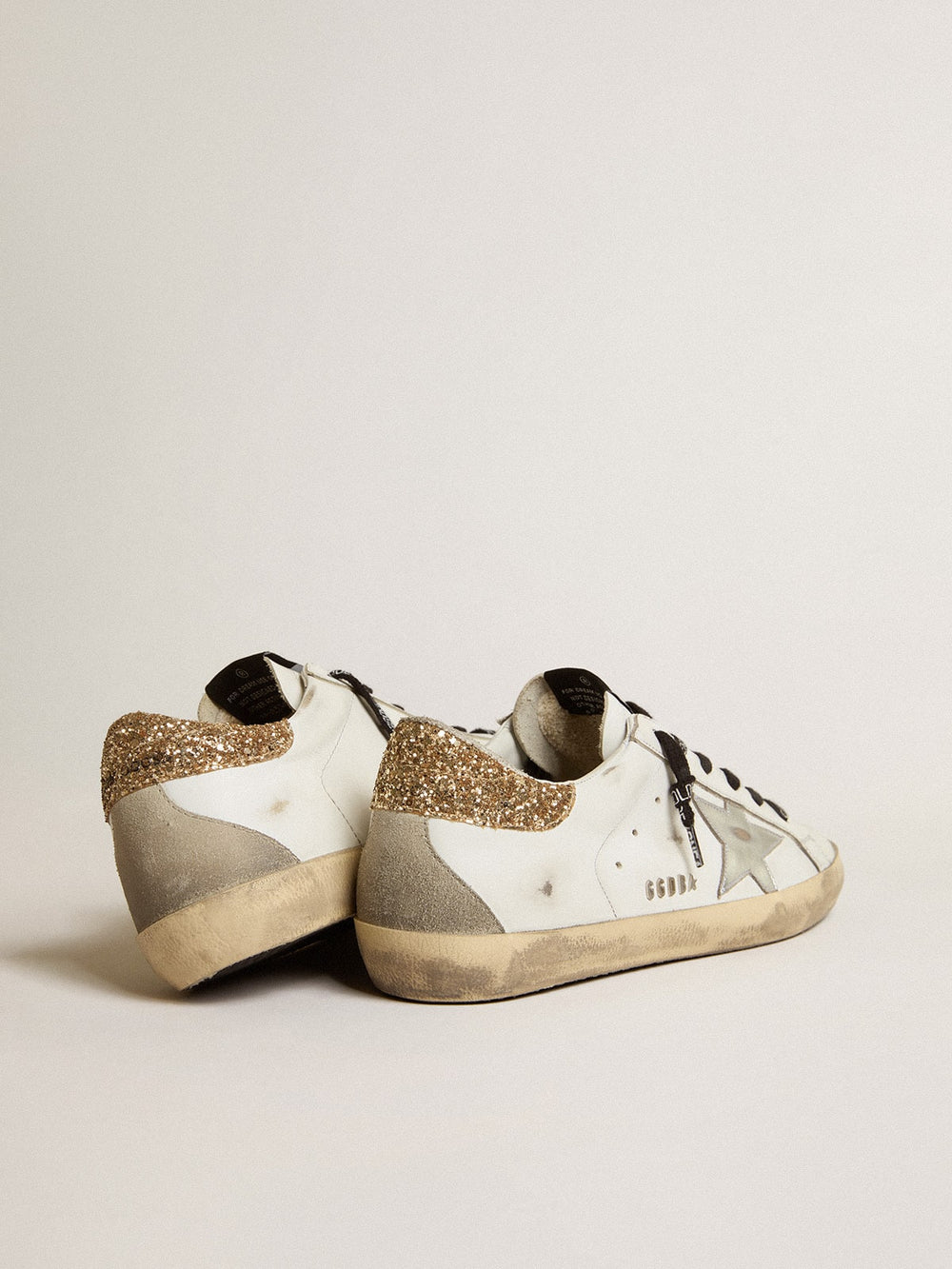 Golden Goose Women's white leather Super-Star with glittery heel tab