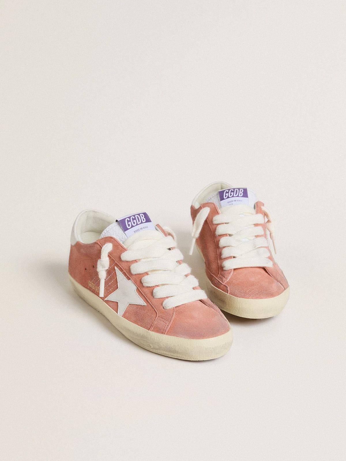 Golden Goose Women’s Super-Star in coral suede with white leather star and heel tab