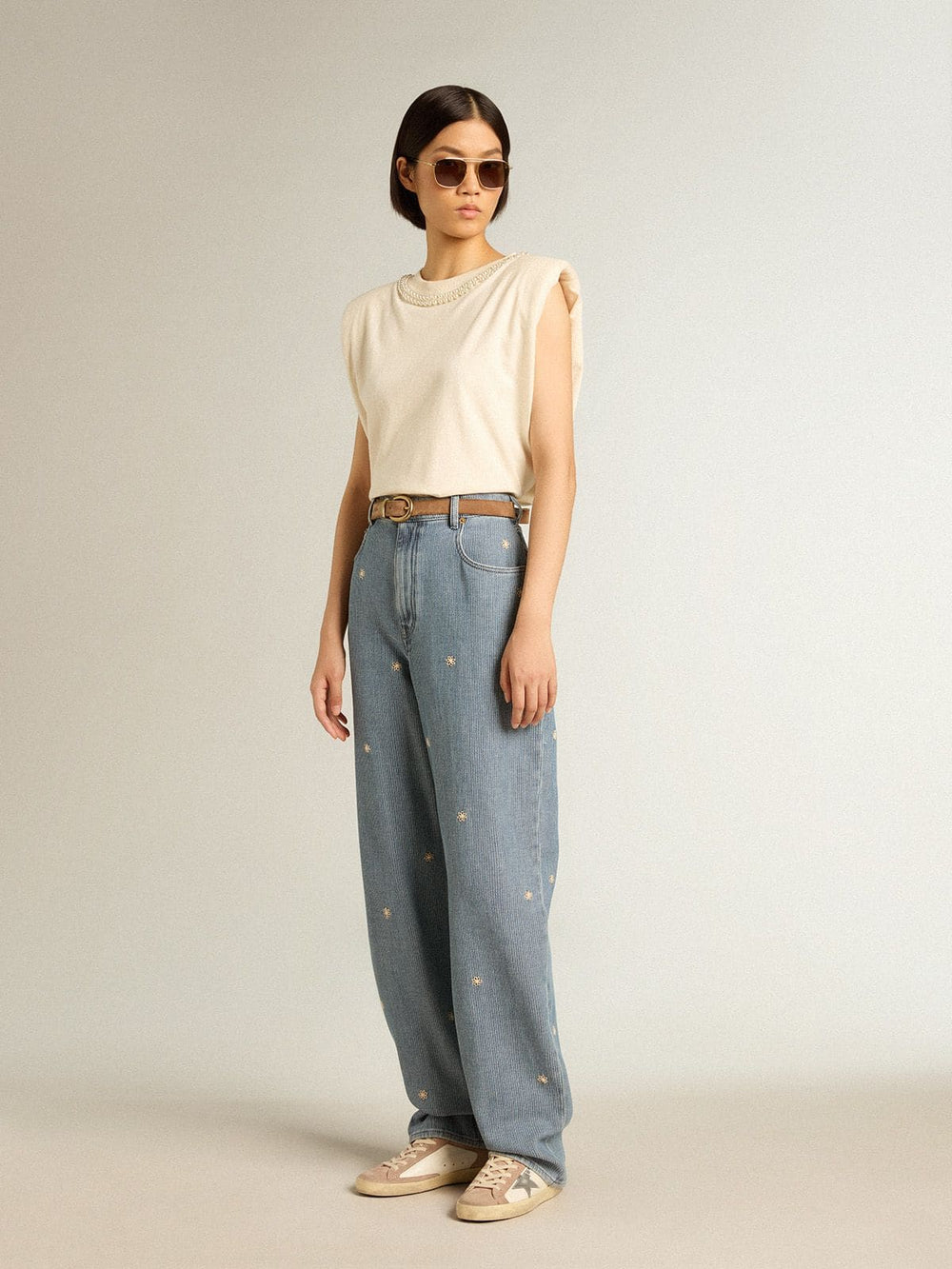 Golden Goose Women’s Super-Star sneakers in pink suede with silver metallic leather star