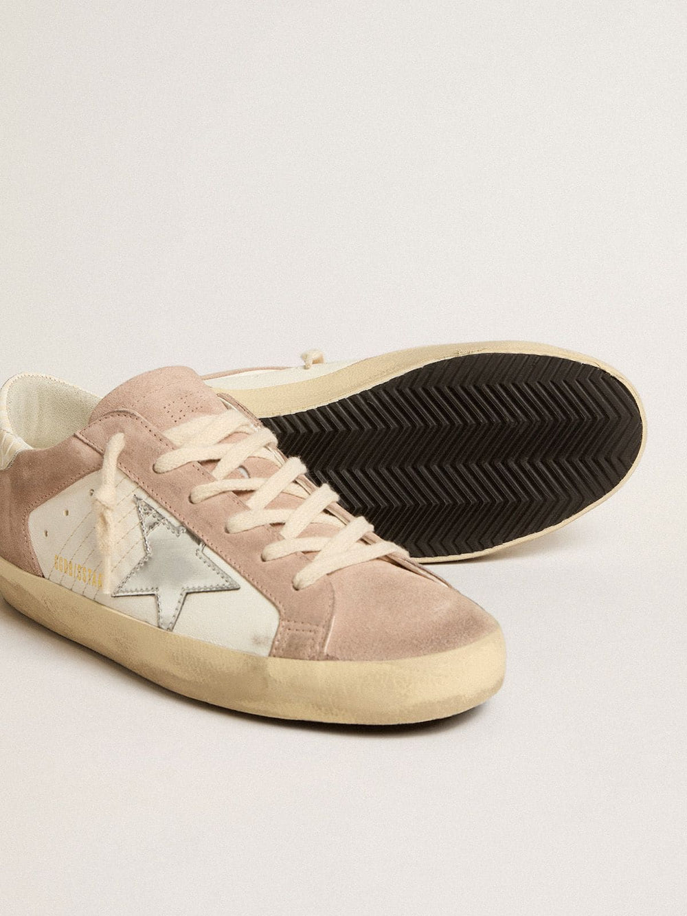 Golden Goose Women’s Super-Star sneakers in pink suede with silver metallic leather star