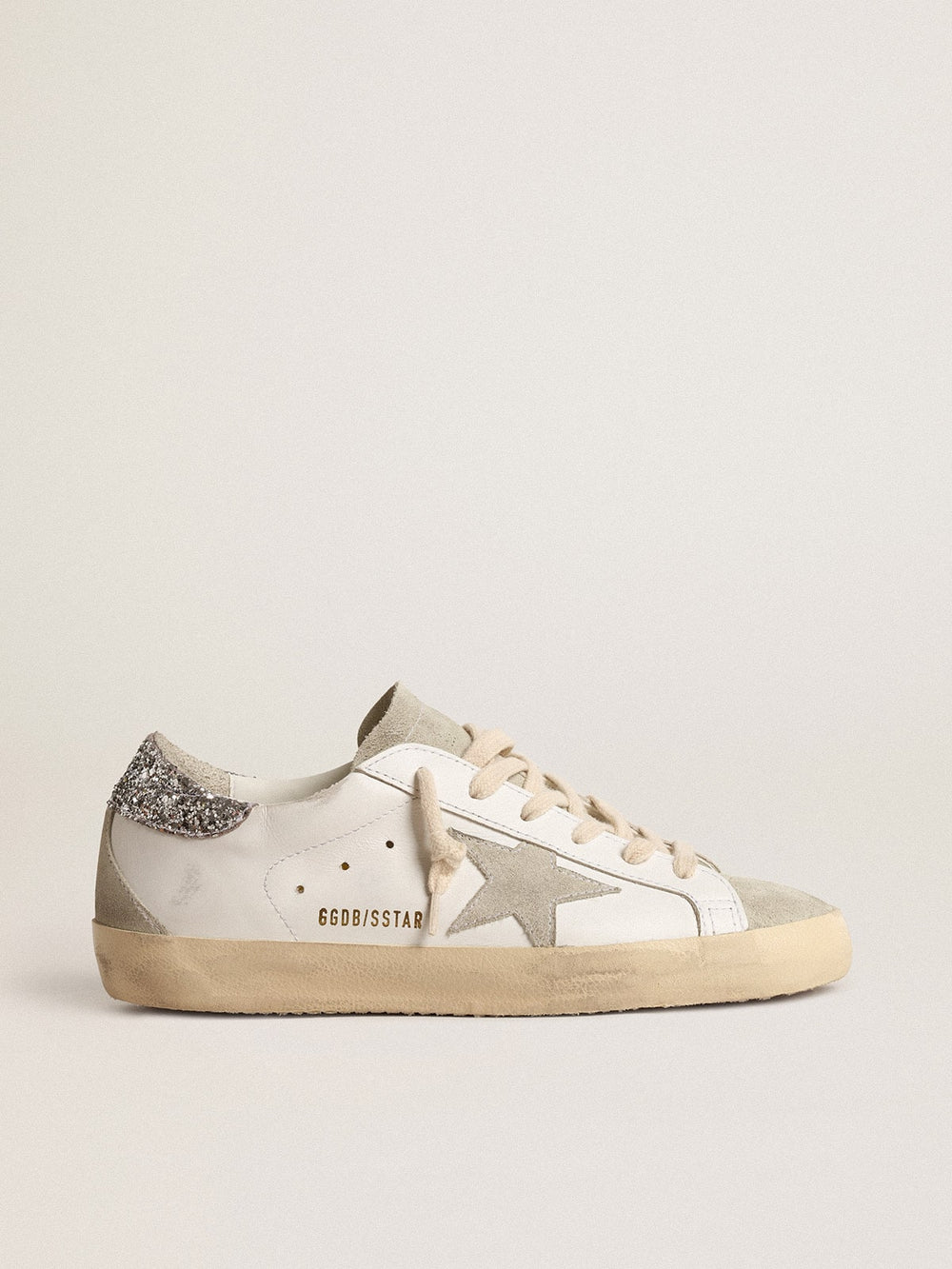 Golden Goose Women's Super-Star with gray star and silver glitter heel tab