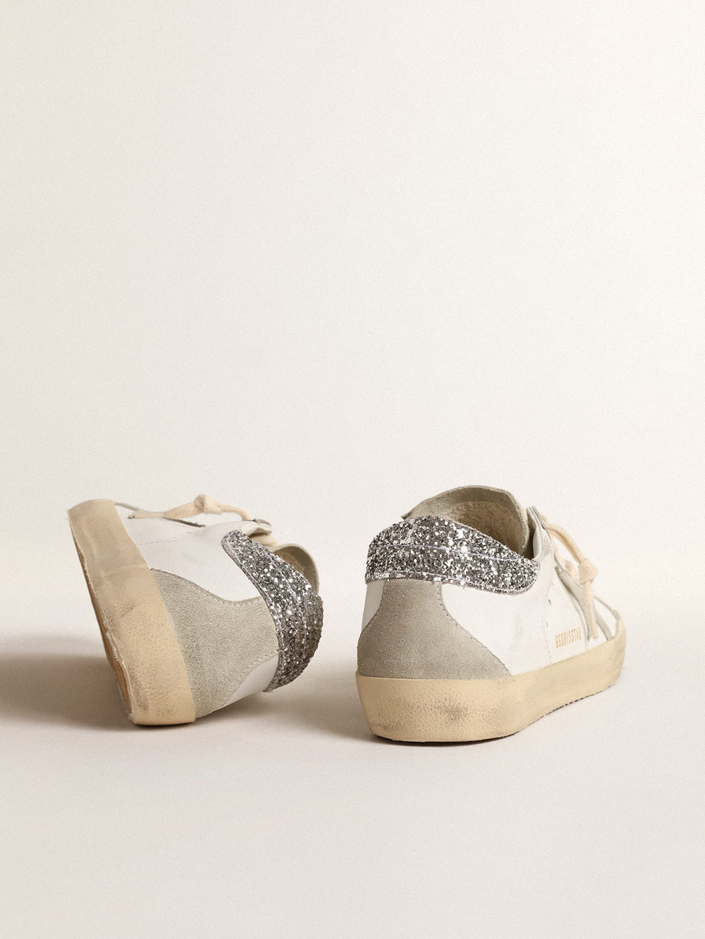 Golden Goose Women's Super-Star with gray star and silver glitter heel tab
