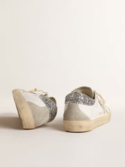 Golden Goose Women's Super-Star with gray star and silver glitter heel tab